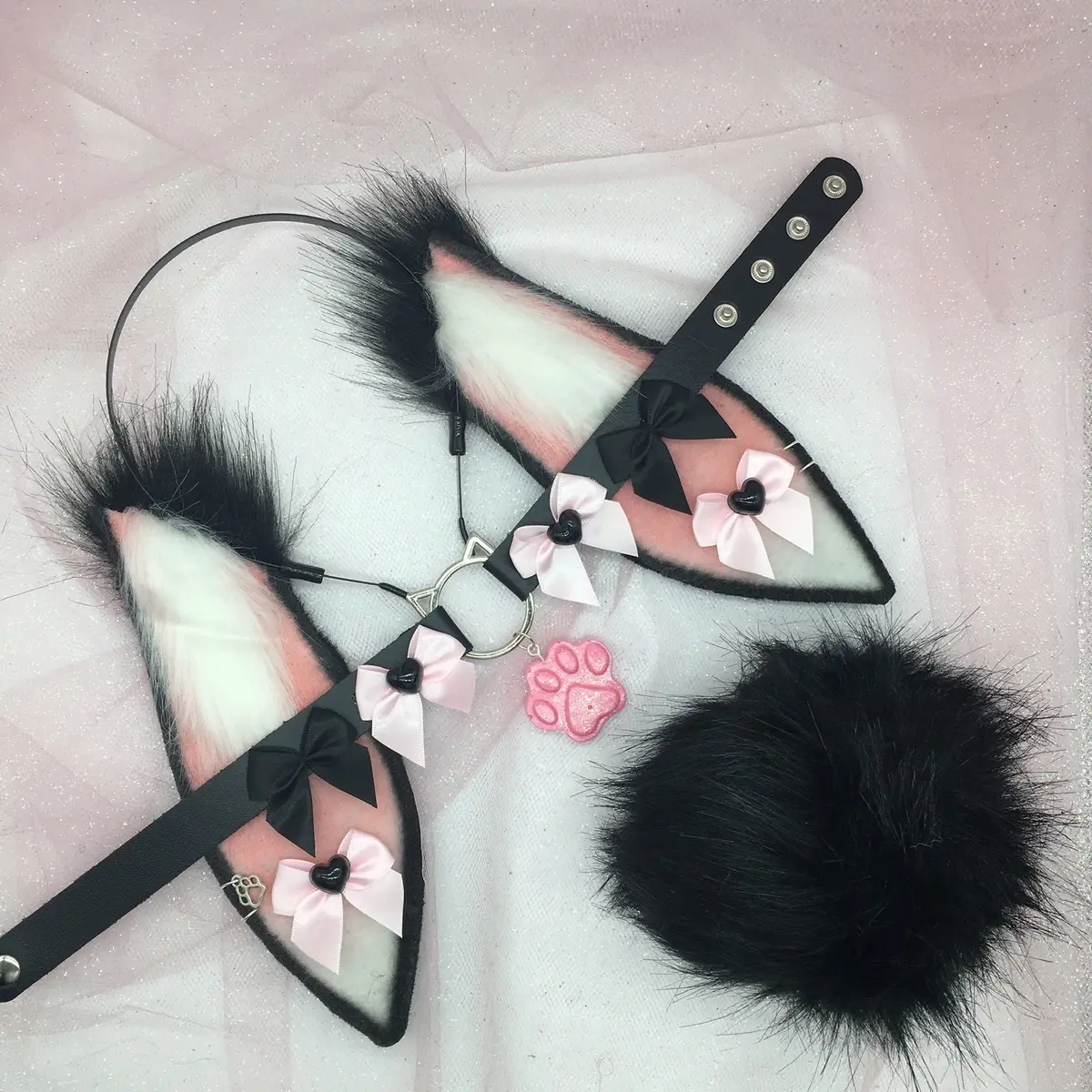 black ear necklace Halloween costume kawaii goth black ear necklace Halloween costume kawaii goth