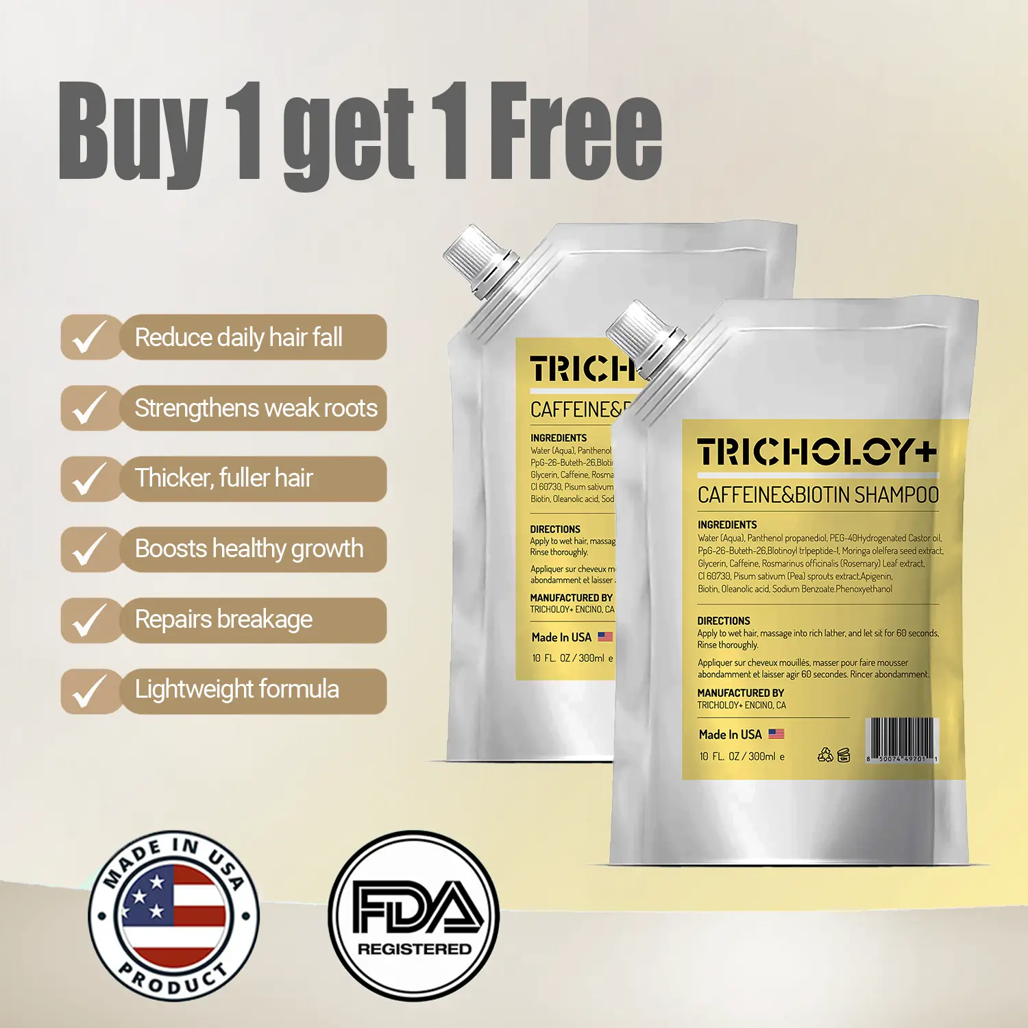 [New!] Tricholoy+ Anti-Hair Fall & Less Shedding & Volumizing Caffeine Shampoo | Biotin, Arginine & Oleanolic Acid | Strengthens Roots | Promotes Hair Growth | Oil Control & Scalp Nourishment | 300ML