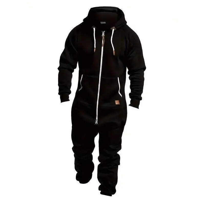 2026 Fall/Winter Men's Hooded Fleece Onesie Fashion and Casual Clothing   Dandy Menswear Overalls