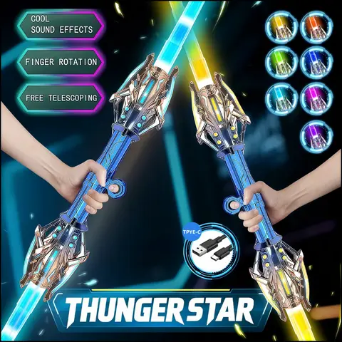 Children's LED Duel Light Saber - Thunder Star Themed, Scepter Style, Retractable Grip, Dual-Blade, Neon Flash, Fun Sound Effects, Unisex Boy Gift, Party-Ready Glowing LED Saber (Toys & Hobbies, Educational Science & Technology Toys)
