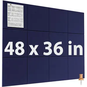 MaxGear Large Dark Blue Cork Board for Wall (48" x 36") - Office Pin/Tack Board with 12-Pack Felt Wall Tiles (Felt Panels) and Pushpins, Ideal for Photo, Memo, Decoration
