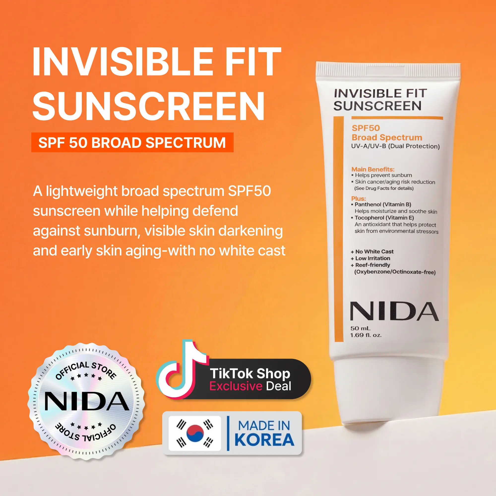 NIDA Invisible Fit Sunscreen Lightweight Spf Sensitive Facial