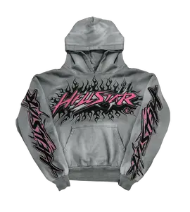 HELLSTAR STUDIOS FUTURE FLAME HOODIE GREY/PINK
