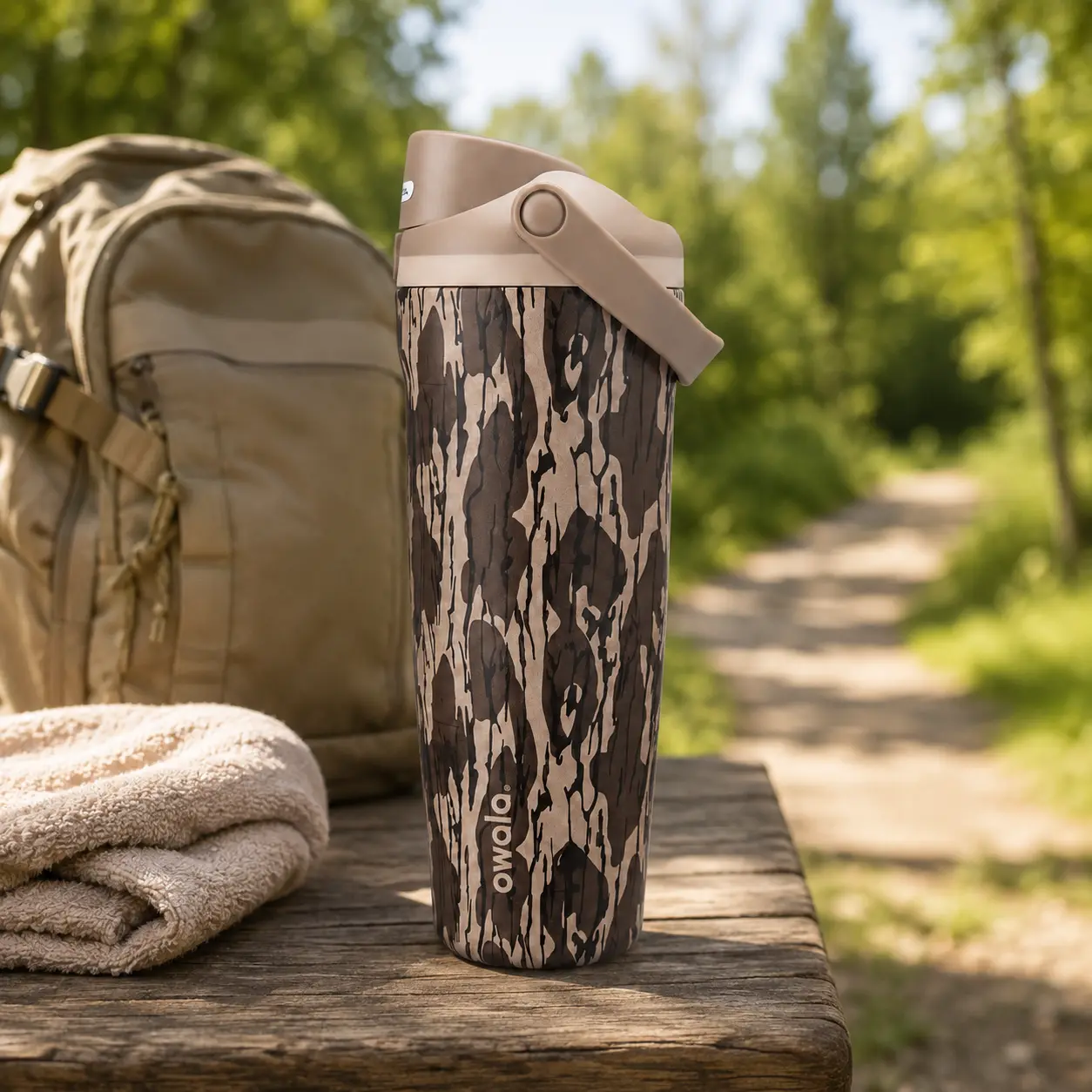 Owala FreeSip 32oz Camo Camel Insulated Water Bottle – Hunting Hiking Outdoor Tumbler with Straw, Leakproof Lid & Carry Handle, Gift For Friend, For Her, For Him Drinkware Flasks