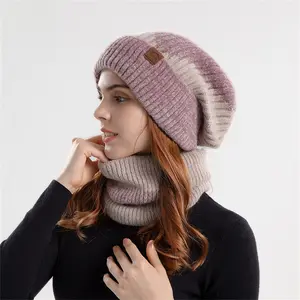 Soft Winter Beanie Hat Scarf Set Thick Stylish Design Thermal Knit Cap Fleece Lined Warm Wool Hat for Skiing Versatile Practical