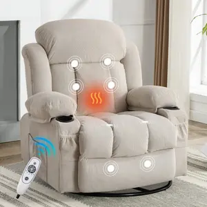 360°Swivel Rocker Recliner Chair with Massage and Heat, Soft Fabric Electric Recliner with Adjustable Rocking Function, USB&Remote Control, Comfortable Arms and Back for Tall/Elderly-Friendly