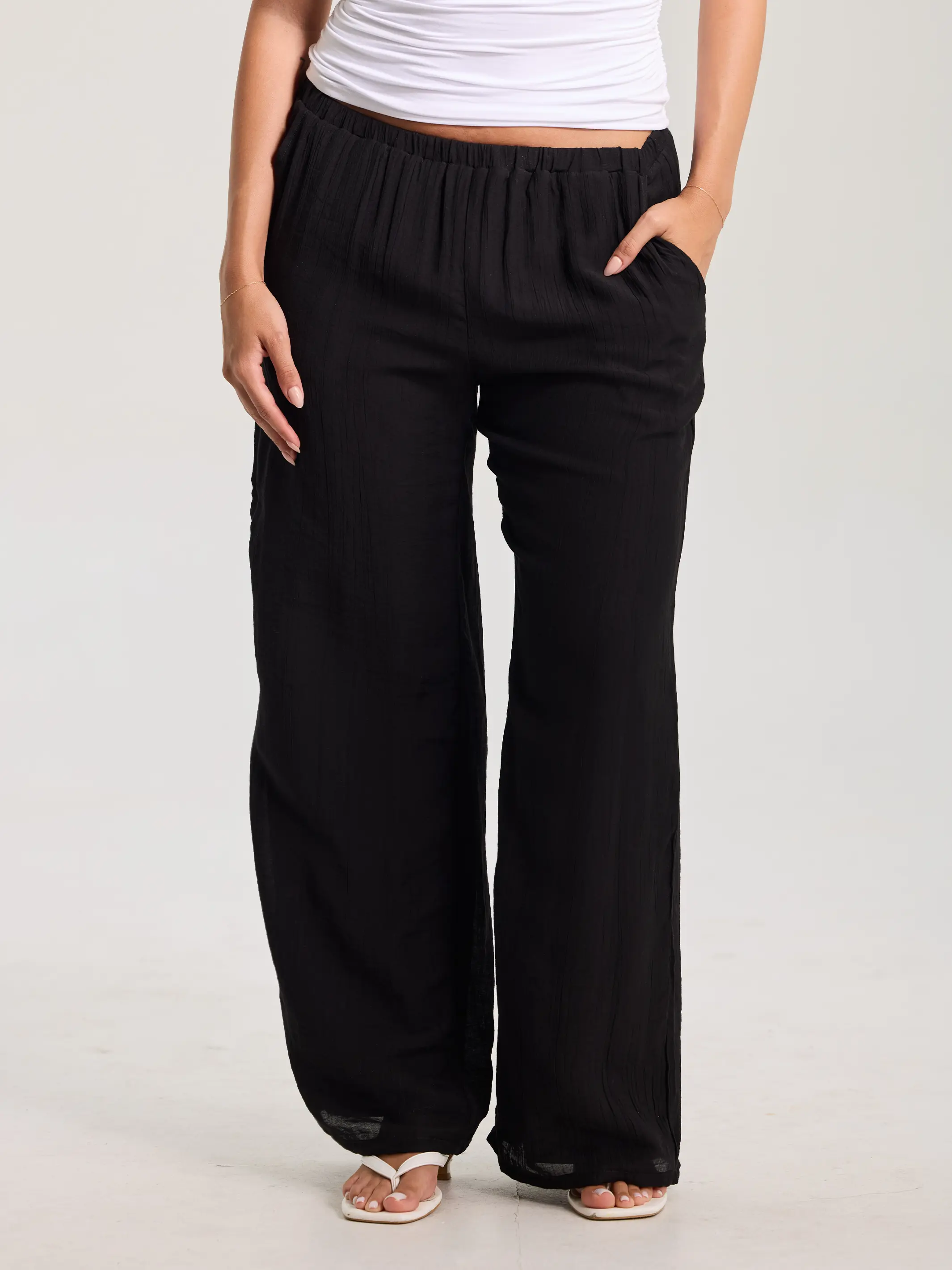 klassy Easy Loose Fit Pant - Mid Rise, Regular Length with Elastic Drawstring Waistband & Pockets for All Seasons - Womenswear