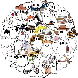 Ghost Themed Sticker, 50pcs/set Cute Ghost Decorative Sticker, Suitable for Water Bottles, Laptops, and Cups, Ideal for Children, Teens, and Adults, Ornaments