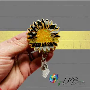 Yellow Line Sunflower Badge ~ Retractable ID Badge Holder ~ Customizable ~ Handmade ~ Nurse Badge Reel ~ Teacher Lanyard ~ Magnetic Pin ~ Stethoscope Tag ~ Magnet ~ Phone Grip ~ Dispatcher, First Responder