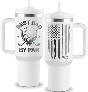 ROSTANTEN Golf Gifts for Dad - Golf Gifts for Men - Golfer Gift Ideas for Him - Best Dad By Par - 40oz Travel Cup Insulated Tumbler with Handle & Straw