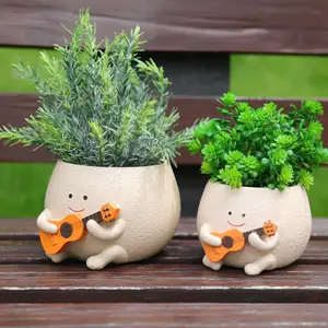 Smily Face Planter Pot with Drainage Hole Cute Resin Head Planters for String of Pearls Guitar Succulent Pots for Indoor Outdoor Plants Gift Idea for Mother Christmas