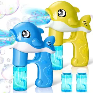 2 Bubble Guns Kit, Whale Automatic Bubble Maker Blower Machine with 4 Solutions for Kids, Party Favors, Summer Toy, Birthday, Outdoor & Indoor Activity