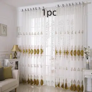 Luxury European Embroidered Sheer Curtain Panel, Unique Embroidery, Elegant Jacquard Fabric, Customizable Size Options Available, Perfect for Home Decor