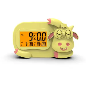 Cute Cow Kids Alarm Clock with Sleep Aid Night Light – Gentle Wake-Up & Soothing Bedtime Routine, Digital Toddler Sleep Training Clock, Child Lock Security, Fun Cartoon Cow Shape for Girls & Boys Bedroom, Silent Non-Ticking Student Clock