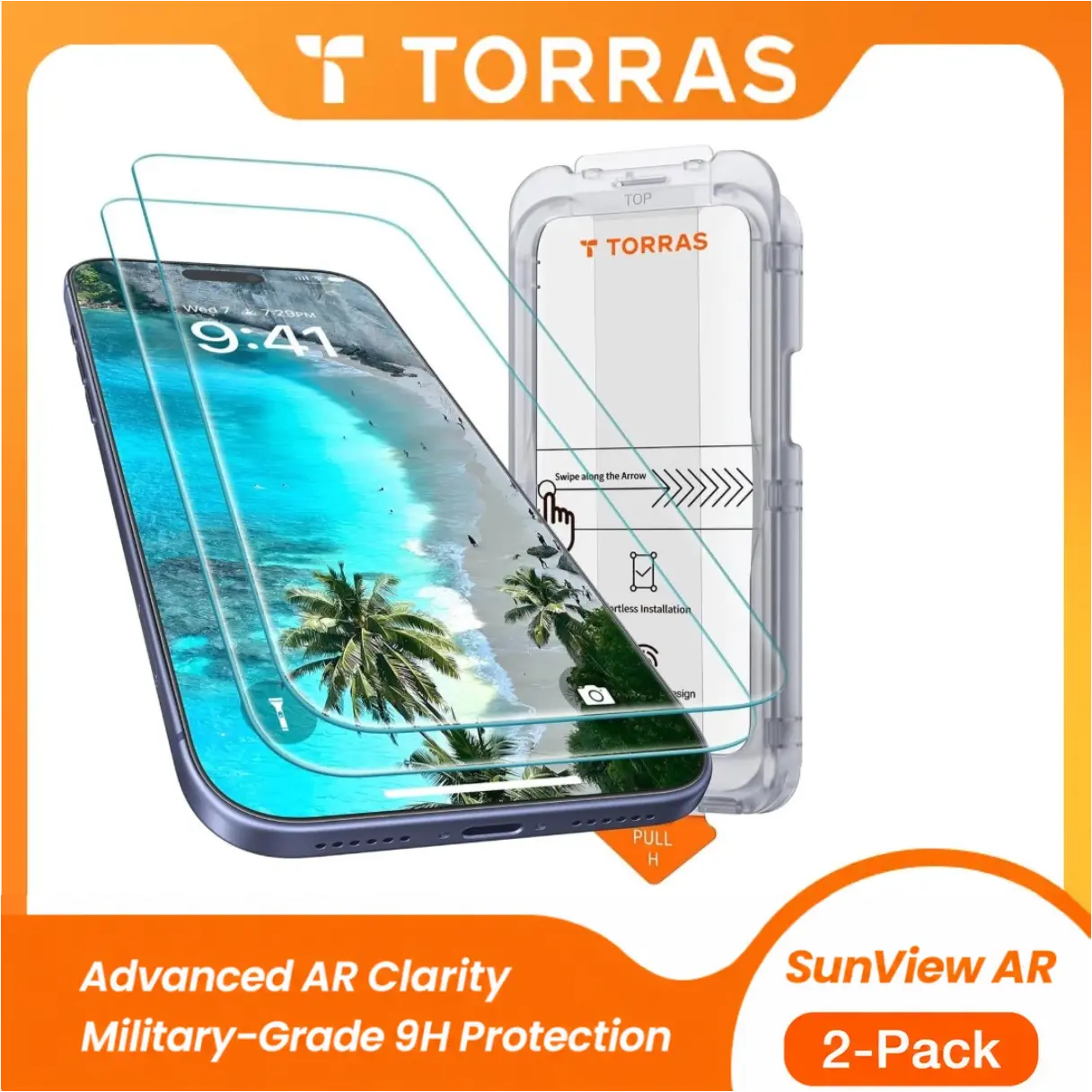TORRAS SunView AR for iPhone 18/17 Pro Max Screen Protector, Anti Reflective 2 Packs, Anti-Glare, Sunlight Use, Borderless Full Coverage, Military-Grade 9H Tempered Glass, For Bright-Light