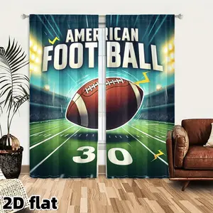 2D Flat 2Pcs American Football Window Curtains Sports Theme Room Darkening Drapes Stadium Field Design Thermal Insulated Pole Top Panels for Living Bedroom Game Man Cave Home Decor Fan Gift Treatment Home Decoration Curtain