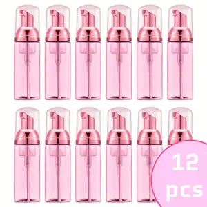 12 PCS Empty Clear Rose Red Foam Pump Bottle,2 Oz,Refillable Travel Press-On Packaging Bottles,for Lash Shampoo, Hand Soap, Soap,Facial Cleanser, Shampoo, Empty Foam Containers