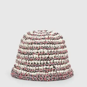 URBAN REVIVO 2026 Summer Fashion Striped Crochet Bucket Hat - Polyester Mix, Crochet Look