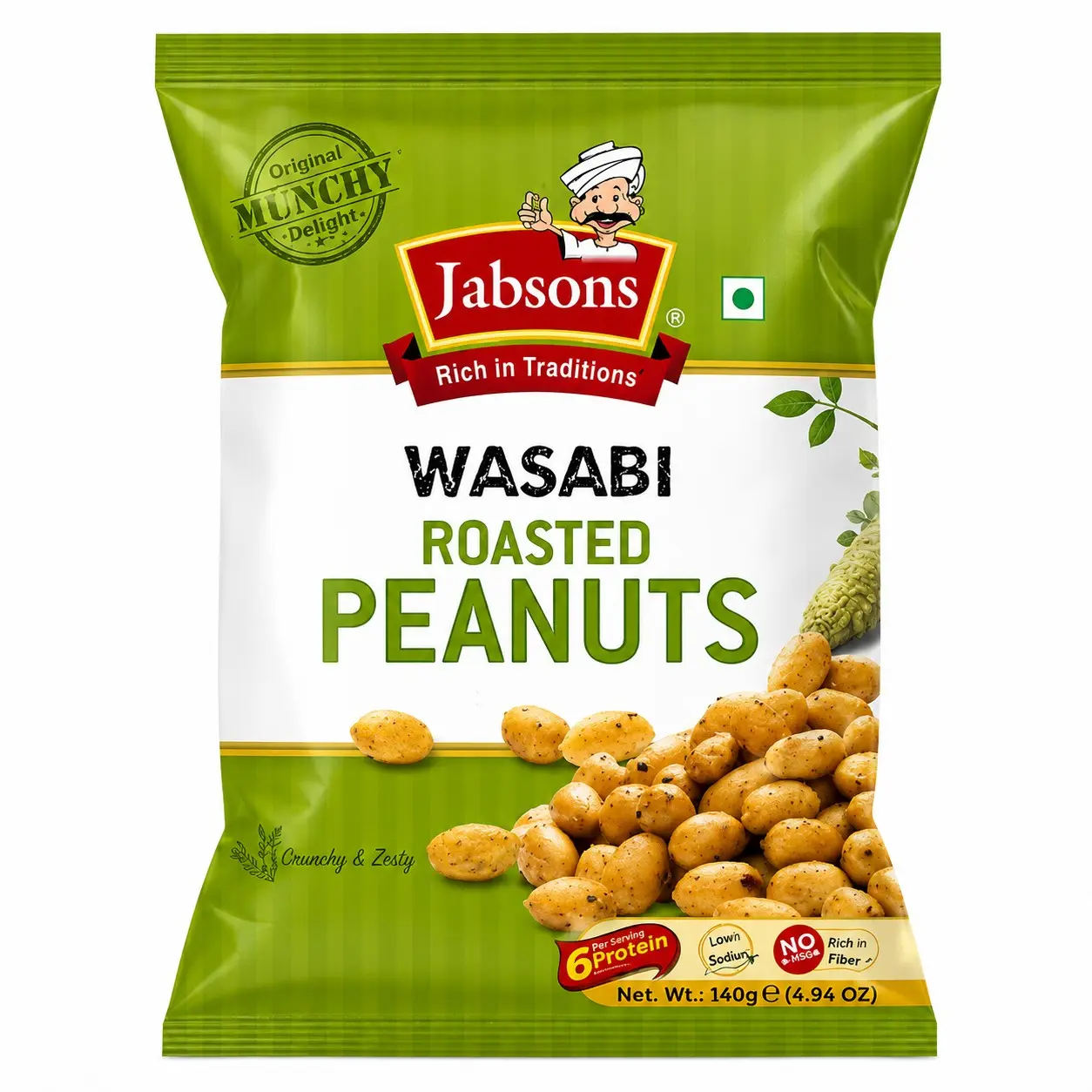 Jabsons Wasabi Roasted Peanuts Crunchy Spicy Indian Snack 140g