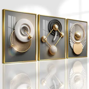 3 Counts Aluminum Alloy Framed Painting, Modern Geometric Gold Abstract Art, Abstract Design, Home Decoration For Living Room, Bedroom Wall Decor, Odorless Print Artwork, Perfect Gift For Friends And Family, Art Illustrations