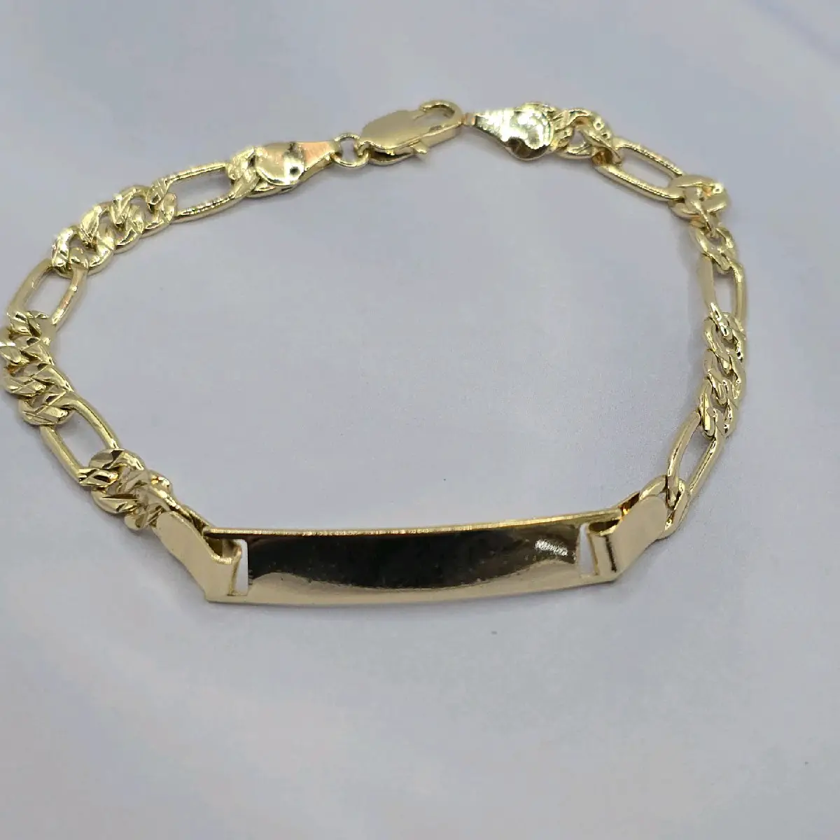 BRACELET figaro ID Style Gold-plated adult zises 7 ½"inches ENGRAVING AVAILABLE leave a note with your name
