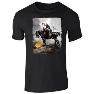 Pop Threads Death Dealer by Frank Frazetta Art Horror Graphic Tee T-Shirt for Men Comfort Fit Man's Tee, Crew Neck Tee, Ultra Soft, Breathable, Moisture Wicking, Casual Summer Tee, Must-have Fashionable Tee