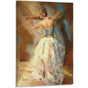 Single Hanging Picture Girl Playing Violin Canvas Prints, Elegant Woman Bedroom Wall Pictures for Music Room Living Room Home Decor (8) Frame-style 16x24inch(40x60cm) - Wall Art Canvas Painting Gift Poster Water Proof Ornaments Artistic Photo