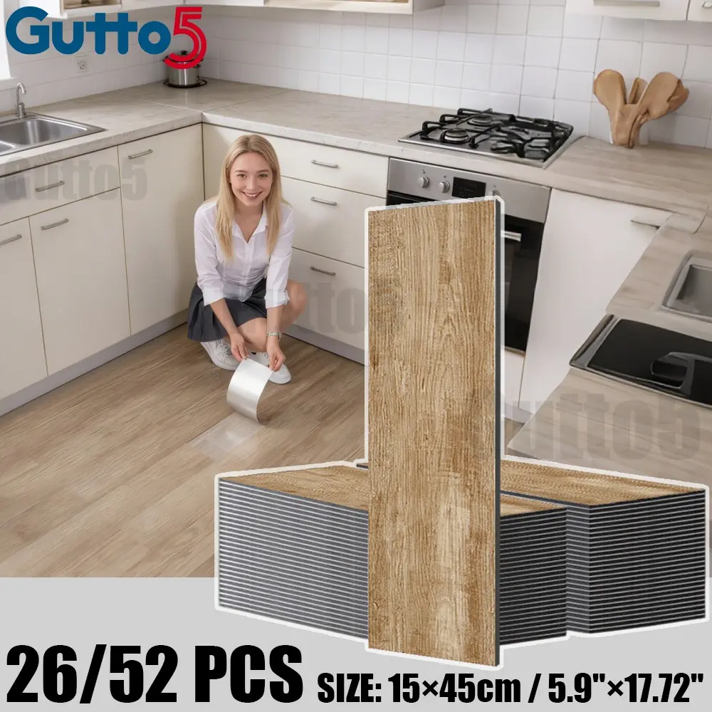 26/52-piece set, boxed self-adhesive floor renovation sheets with premium 3D wood grain texture, thickened anti-slip material, suitable for DIY, peel and stick, ideal for indoor flooring or wall refurbishment, easy to complete - Gutto5