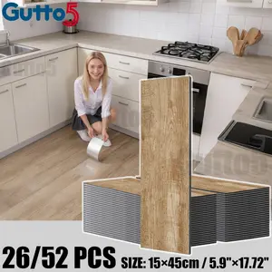 26/52-piece set, boxed self-adhesive floor renovation sheets with premium 3D wood grain texture, thickened anti-slip material, suitable for DIY, peel and stick, ideal for indoor flooring or wall refurbishment, easy to complete - Gutto5
