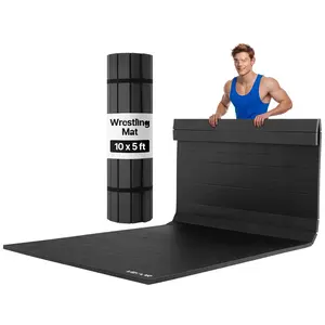 Foldable Roll-Up Wrestling Mat For Home Gym, 10 X 5 Ft, Martial Arts, MMA, Jiu Jitsu, Gymnastics Training Surface, Portable Padding, Non-Slip, High-Density Foam, Durable Padded Floor Mat For Practice