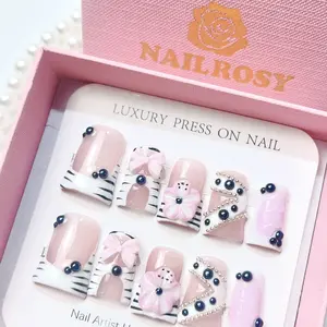 Handmade Press on Nails Kit Short Duck Red Line Art Halloween Japanese Style Modern Elegant Minimalist Korea Style Fresh Design Chic French Style Neutral Classical Cute Kawaii Creative Glossy Finish Shimmery Obreme 1 Account Manicure Glossy False Nails