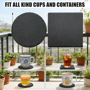 6 Pieces Slate Drink Coasters, 4 Inch Personalized Black Coasters Stone Coaster Set, Laser Engraving Blanks, Scratch Resistant Bottom, Home Office Kitchen Housewarming Gifts Wedding Party, Square