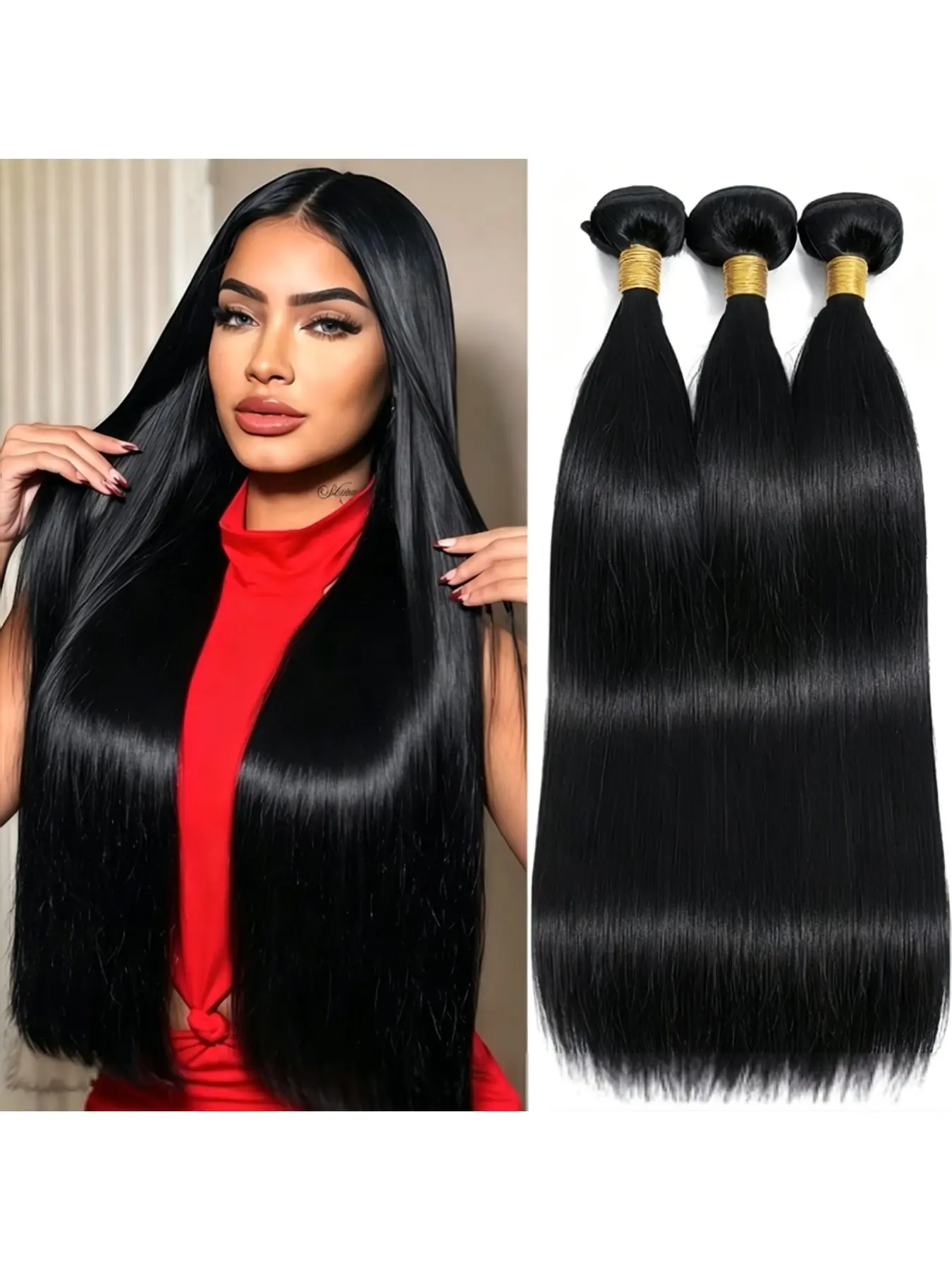 3Pcs 36-inch extra-long straight hair weft extensions, Synthetic Extensions, voluminous and natural for increased hair volume, invisible lengthening hair, suitable for women for daily wear or parties