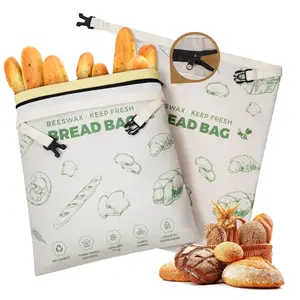 YARRAMATE Beeswax Bread Bags for Homemade Sourdough (Green, 17x13, 2 Pack), Zipper Reusable Linen Food Storage Bags to Keep Loaf Fresh, Large Freezer Safe and Eco Friendly Bread Containers, a perfect gift choice
