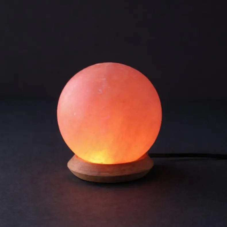 Rock Salt Lamp Ball With Wood + LED & USB Cable Rock Salt Lamp Ball With Wood + LED & USB Cable