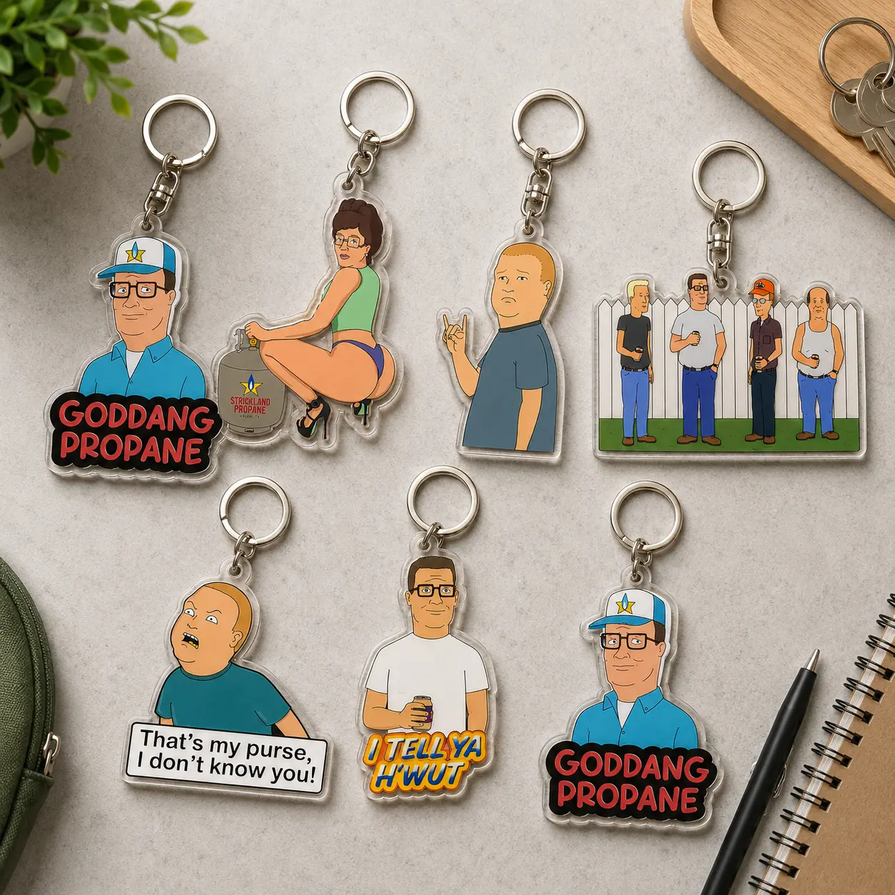King of the Hill Acrylic Keychain, Hank Hill Bobby Keychain