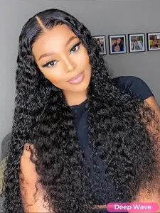4x4 HD Lace Closure Wig Deep Wave Glueless Realistic Hairline Human Hair Wig Pre-Cut Lace Pre-Plucked Pre-Bleached Ready to Wear for Women Wear&Go, Glueless HD Wigs