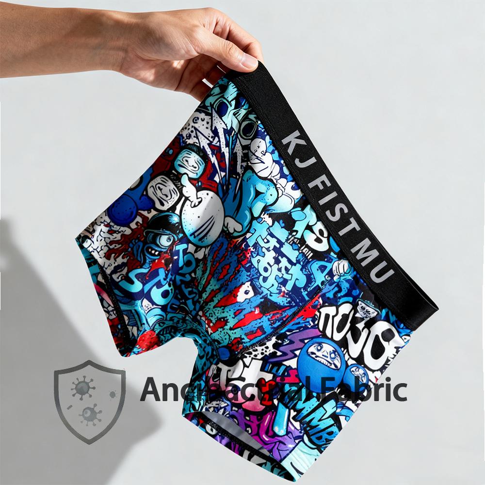 KJFISTMU 12-piece set of men's boxer briefs with stylish printed patterns, long-length men's boxer briefs, soft and breathable, trendy graffiti sports underwear, men's underwear, cycling shorts Men's Clothing Set Fabric Menswear