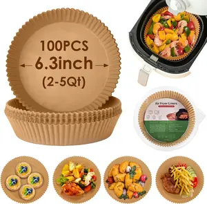 100 pcs  Air Fryer Liners Disposable Paper Liner for Baking Roasting Microwave Bakeware Utensils 6.3 inch 2-5Qt Non-Stick Grease-Proof Eco-Friendly