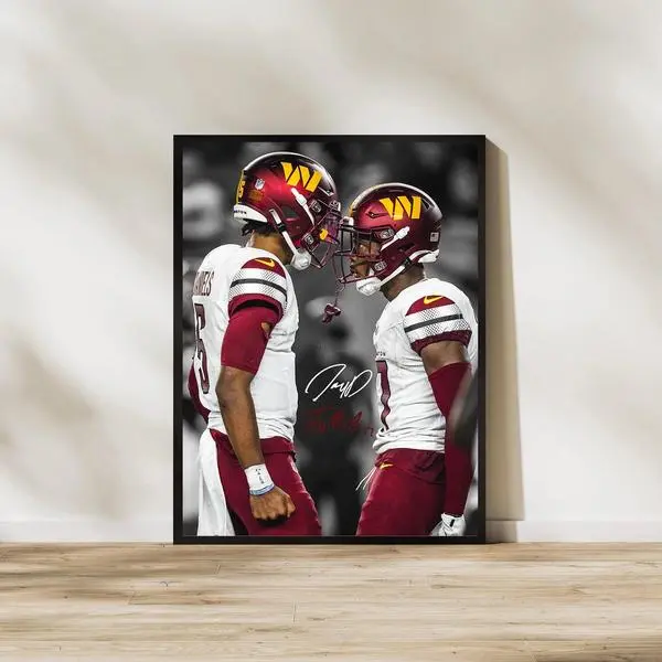 Vintage Jayden Daniels & Terry Mclaurin Art Print Poster - Decor For Football Fans