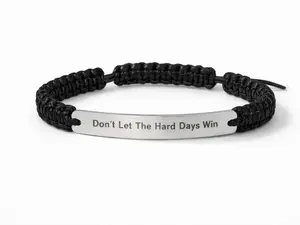 “Don’t Let the Hard Days Win” Engraved Rope Bracelet – Adjustable Stainless Steel, Motivational Bracelet black custom ; bracelet ; Inspirational; Woven ; Rope ;