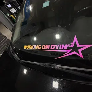 Working On Dyin’ Color-Shifting Holographic Star Banner, Color-Shift Vinyl for Windshields 23.5” x 7”, Vinyl will shifts different type of colors depending on the angle