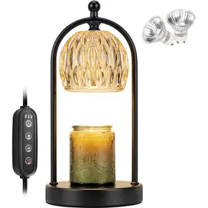 Candle Warmer Lamp with Timer, Electric White Candle Warmer Light for Bedroom, Dimmable Wax Melts Warmer for Candle Jars, Beside Lamp Gifts for Women Home Decor (2 Bulbs Included) Black Decoration