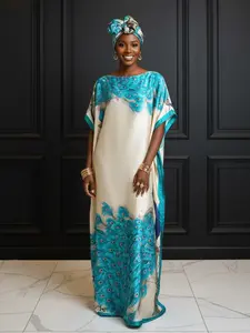 Women's Peacock Print Cape Shawl & Scarf Set, Elegant Beach Cover-Up For Holiday Vacation, Swimsuit Cover Up