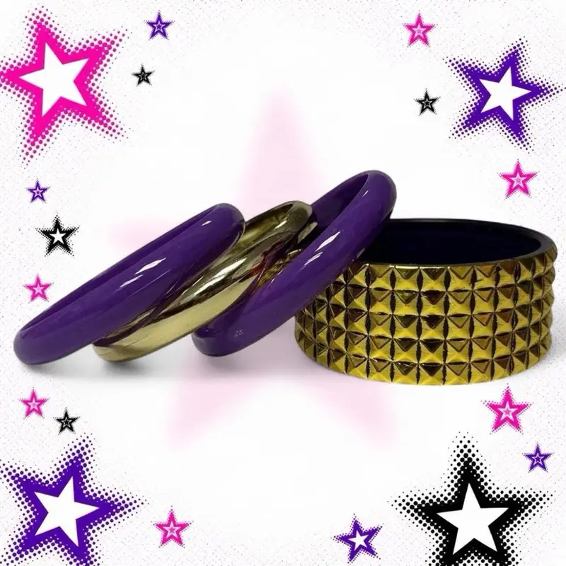 Y2K Studded Metal Bangle Set - Gold & Purple Mcbling Trashy2k 2000s Cybery2k Streetwear Punk Mallgoth Elegant Trendy Fashionable Jewelry Bracelet, Couple Jewelry Accessory Gift, Metal Bracelet birthday woman non-fading