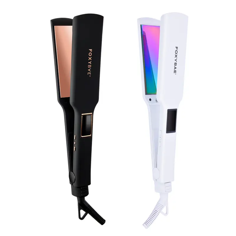 FoxyBae Titanium Wide Plate Flat Iron 1.75” – Adjustable Heat Setting – Dual Voltage Hair Straightener for Frizz-Free, Shiny & Smooth Hair – Sleek, Compact Design for Easy Storage