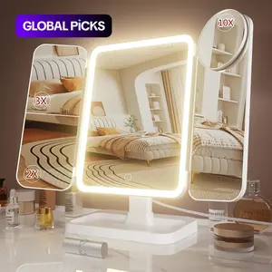 Portable LED Light Makeup Mirror, Lighted Makeup Mirror, Mirror with Lights, 3-fold Foldable Rechargeable Mirror with 2x 3x & 10x Magnification, Touch Control Mirror for Travel & Bedroom Use, Rechargeable Trifold Mirror #TOP PICKS
