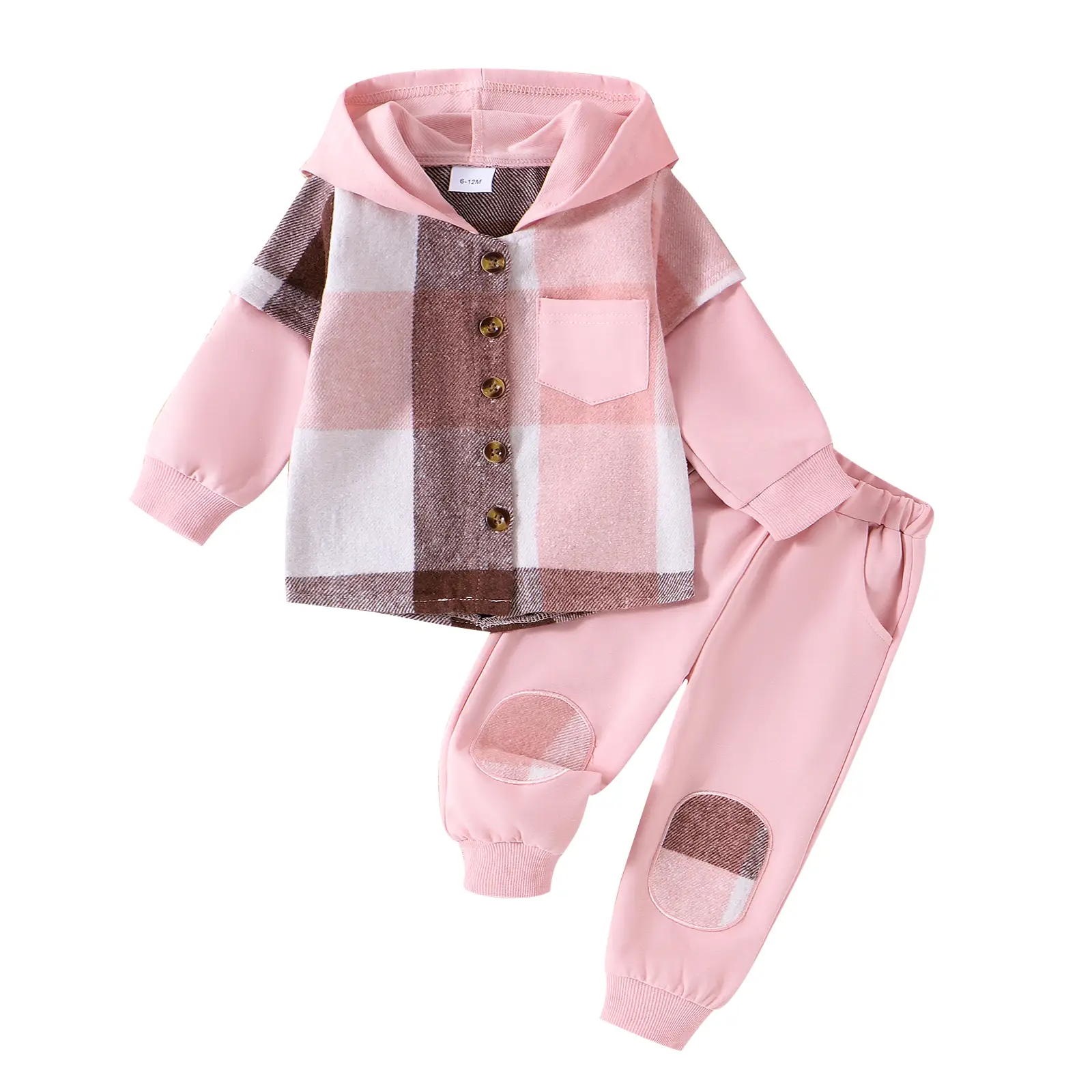 Toddler Boy Girl Pants Set Contrast Color Plaid Long Sleeve Button-up Hoodie Trousers Outfits Letter Print