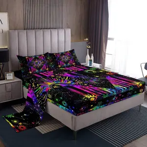Sun and Moon Sheet Set,Colorful Tie Dye Bed Sheet Mystic Stars Flat Sheet Psychedelic Celestial Astrology Fitted Sheet Bohemian Constellation Zodiac Bed Cover