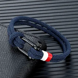 Navy Blue Braided Rope Bracelet Black Stainless Steel U Shape Shackle Buckle Survival Bracelet for Men Women Couple Gifts